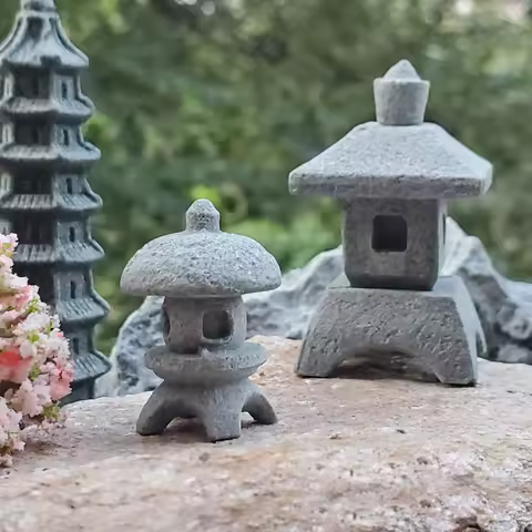 Retro Gazebo Chinese Lanterns Mini Pagoda Model Decoration Stone Miniature Statue Sandstone Home Gar