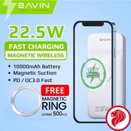 [FREE Magnetic Ring] BAVIN PC038 10000mAh PD 22.5W & Magnetic Wireless Fast Charging Power Bank for 