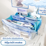 Hộp bút Moka TB12 túi 4 ngăn lớn đựng bút cỡ rộng - bóp viết màu pastel đựng nhiều đồ dùng học tập m