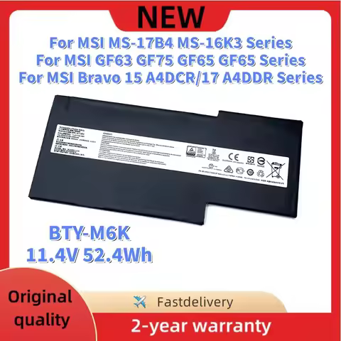 BTY-M6K Laptop Battery For MSI MS-17B4 MS-16K3 MS-17B4 GF63 GF75 Thin 8RC 8RD 9SC 3RD 8SC 8RX GF65 T