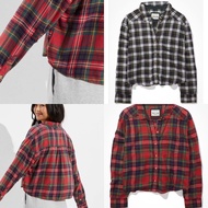 KEMEJA American EAGLE CROPPED FLANNEL SHIRT - Women's SHIRT - ORIGINAL BRANDED