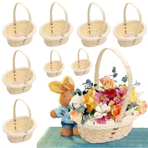 1/3/5/10PCS Hand Made Wicker Basket Wicker Flower Basket Shopping Storage Hamper And Handle Wooden W