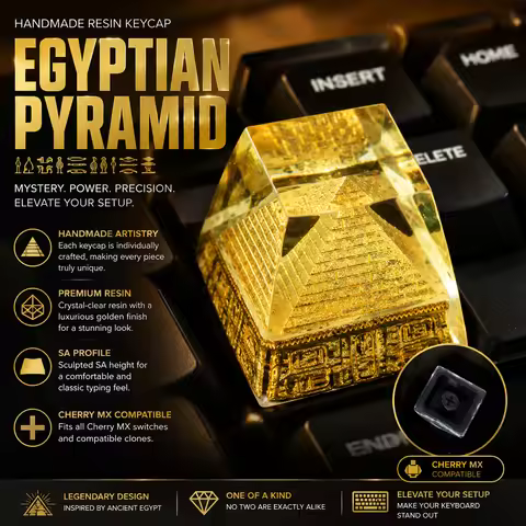 Golden Egypt Pyramid Resin Artisan Keycap SA Profile Handmade Transparent 3D Mini Custom Key Cap Fit