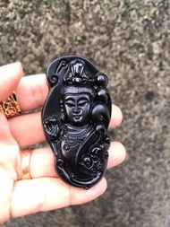 [HCM]MẶT DÂY CHUYỀN QUAN THẾ ÂM ĐÁ NÚI LỬA ĐEN Obsidian- TẶNG KÈM DÂY ĐEO