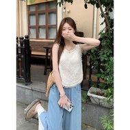 Tt 76784 Sleeveless Jacquard Vest / Lace Stitched Jeans