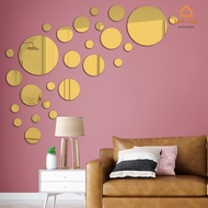 28 Pcs/ Set Modern Minimalist Acrylic Round Dot Decal/ Wall Self Adhesive Mirror Effect Sticker/ DIY Background Decorative Reflector Wallpaper