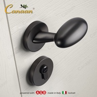 Canaan Solid Brass Oval Knob Handle with Italian AGB Silent Latch Lockset Egg Shape Door Lock Entry Door Handle Reversible Lever with Keyed Lock【Serie TL3949】
