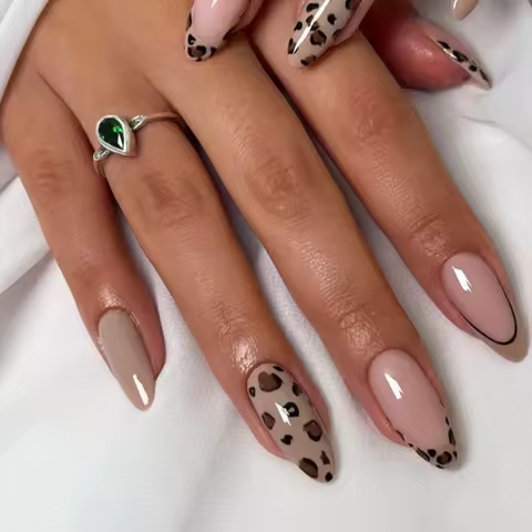 24PCS Almond Pressed Nail, White French Pointed Fake Nail, Medium Length Artificial Acrylic Nail, Re
