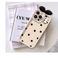 Suitable for IPhone 11 12 Pro Max X XR XS Max SE 7 Plus 8 Plus IPhone 13 Pro Max IPhone 14 Pro Max Polka Dots Phone Case Black and White Colour with Panda Knot Accessories