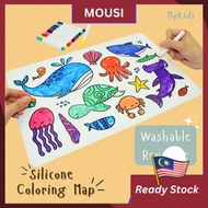 Washable Silicone Mat with Washable Makers Kids Drawing Playmat Reusable Coloring Mat Early Learning