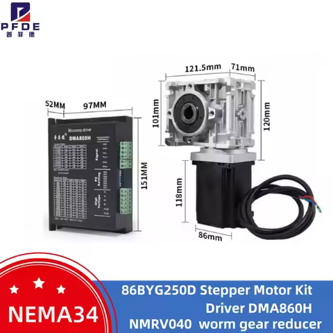 NEMA34 Stepper Motor 86BYG250D KitS 2Phase 8.5N.m NMRV040 worm gear reducer output port 18MM driver 