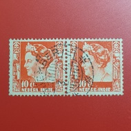 127. Prangko Nederlands Indie Wilhelmina 1938, 10 cent Pair. DJEMBER.