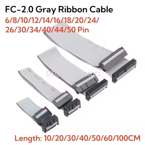 1pcs 2.0mm Pitch FC 6/8/10/12/14/16/18/20/24/26/30/34/40/44/50 Pin Gray Flat Ribbon Data Cable 10-50