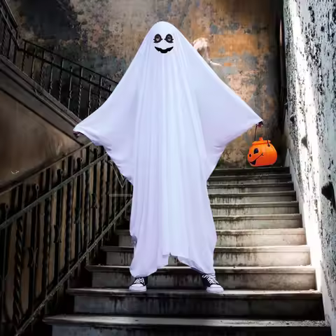 Halloween Ghost Cloak Cosplay Costume Themed Parties Spooky Kids White Boo Ghost Cape Outfit Boys Gi