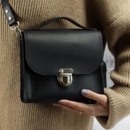 Leather Women Black Handbag/ Crossbody Handmade Top Handle Bag/ Shoulder Bag
