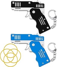 2 Packs Rubber Band Gun Toy Mini Metal Folding Rubber Gun Rubber Launcher Toy Gun with Keychain for 