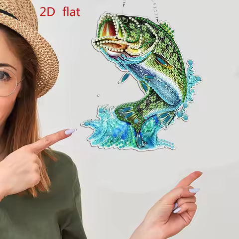 2D graphic design DIY diamond painting set, 5D irregular crystal diamonds, Fish pendant handmade cra