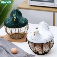 home  lifeLarge Stainless Steel Mesh Wire Egg Storage Basket with Ceramic Farm Chicken Top and Handl