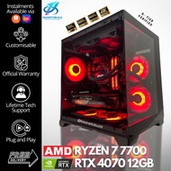 Custom Gaming PC Desktop Computer - AMD Ryzen 7 7700 + RTX 4070 SUPER 4070 12GB - Black Red Aestheti