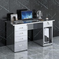 304不鏽鋼辦公桌帶鎖電腦桌書桌實驗室無塵車間寫字工作檯帶抽屜