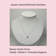 January Garnet Birthstone Necklace | 925 Silver / Rose Gold Plated | Korean Minimal Pendant Jewelry