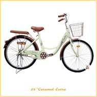 🔥รุ่นใหม่🔥 รถจักรยาน 26นิ้ว จักรยานแม่บ้าน วินเทจ เก่าญี่ปุ่น จักรยานผู้ใหญ่ รถจักรยานแม่บ้าน จักรยานวินเทจ Caramel