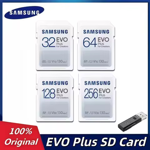 SAMSUNG EVO Plus SD Card 32GB SDHC V10 C10 64GB U1 128GB 256GB SDXC V30 U3 Transfer Speed up to 130M