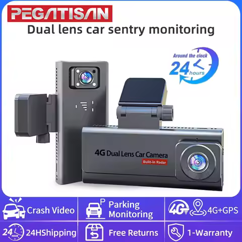 PEGATISAN Dual-Core Dashcam 2x2MP BSI Sensors Dual Radar 4G GPS H265 140° Rear View Night Vision Clo