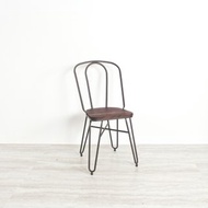 輕工業風 榆木實木 圓弧靠背靠背鐵腳餐椅