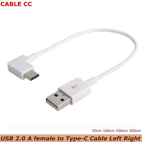 White Right Angled Type-C USB-C to USB 2.0 Cable 90 Degree Connector for Tablet & Phone 0.2m 1m 2m 3
