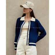Color cable mix Hemp Pattern Colorblock Knitted Cardigan Korea Daigou depound Authorized Authentic
