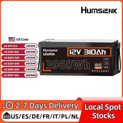 HumsiENK 12V 310Ah LiFePO4 Lithium Battery 100A BMS 15000 Cycles Off-grid/RV/Camp/Marine/Energy Stor