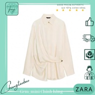 ZR AUTH Cream beige 2-layer draped silk shirt size XS