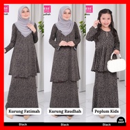 Raya 2024 Dhia Cotton Ironless Set 367 Black Baju Kurung Fatimah Raudhah Peplum Kids Sedondon Ibu Dan Anak