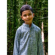 Kids Baju Raya for Eid, Racial Harmony, Deepavali Ethnic Wear 'Rian' Boys' Baju Melayu Kurta Shirt in Blue &amp; Grey