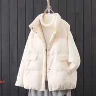 Yisong-White Duck Down Vest Women Outer Wear Autumn Winter Korean Version Loose Waistcoat Jacket Tre