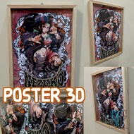 3D anime Poster a3 Size 42x32cm. demon slayer | Cool poster | 3d poster | Room decoration| Cool 3d a
