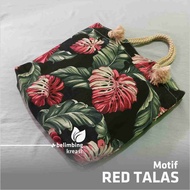 TAS JINJING KAIN CANVAS KANVAS MOTIF TALI SUMBU LENTUR MINI MURAH sebagai hand bag mukena hanphone h