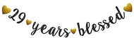 29 Years Blessed Banner, Pre-Strung, Black Glitter Paper Banner for 29th Birthday Party 29th Wedding
