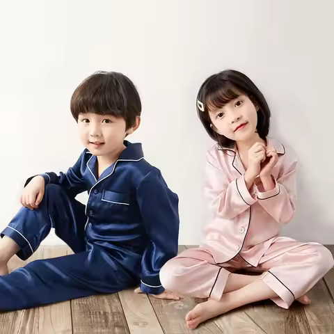100% Heavyweight Silk Children's Pajamas Set Children's Wear Long-sleeved Tops and Trousers Mulberry