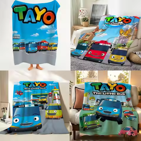 Movie T-Tayo T-The L-Little B-Bus Throw Flannel Throw Blanket Suitable for Sofa、Living Room、Bedroom