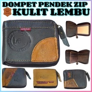 DOMPET ZIP PENDEK KULIT LELAKI DOMPET 100% KULIT LEMBU Beg Duit LELAKI