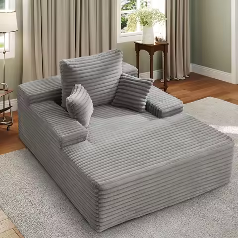 Korser 68.5'' Oversized Chair Chaise Lounge Indoor with Throw Pillows and Armrests Corduroy Upholste