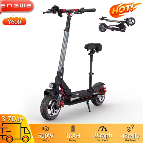 Electric Scooter ENGWE Y600 10" 500W Motor Top Speed 28Mph Electric Scooter With Seat 48V 18AH Max R