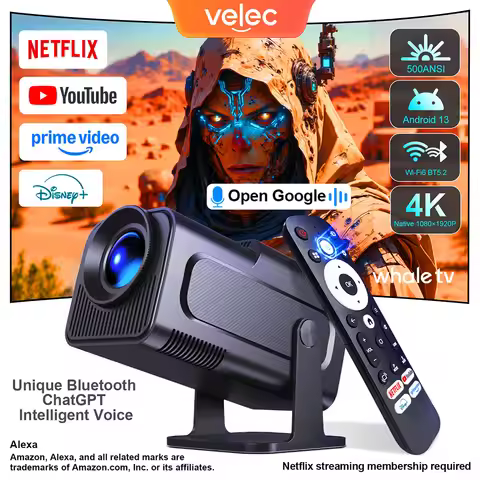 Velec Projector Android 13 HY320 NTV 4K 1080P 500ANSI BT5.2 WIFI6 Voice Remote Outdoor Smart For Hom