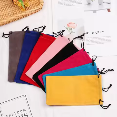 Portable Solid Color Drawstring Pouch Sunglasses Bags Myopia Glass Case Eyewear Accessories Soft Eye