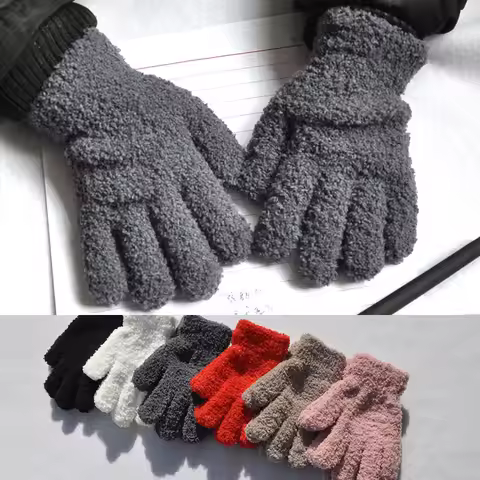 Lamb Fleece Children Gloves Winter Thick Kids Plush Glove 5-11year Girl Boy Hand Warmer Solid Color 