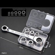 Flex-Head Double Box End Ratcheting Wrench Set 7-In-1 Metric Wrench Set 8-17mm 72 Tooth Gear CR-V St
