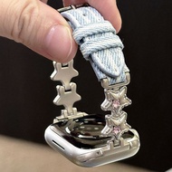 Suitable for iwatch Strap Apple Watch S10 Diamond Star Balloon Striped Denim Leather s9s8 Wristband 