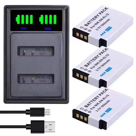 Batmax EN EL12 EN-EL12 1800mAh Battery+LED USB Dual Charger for Nikon Coolpix S9700 S9500 S9400 S930